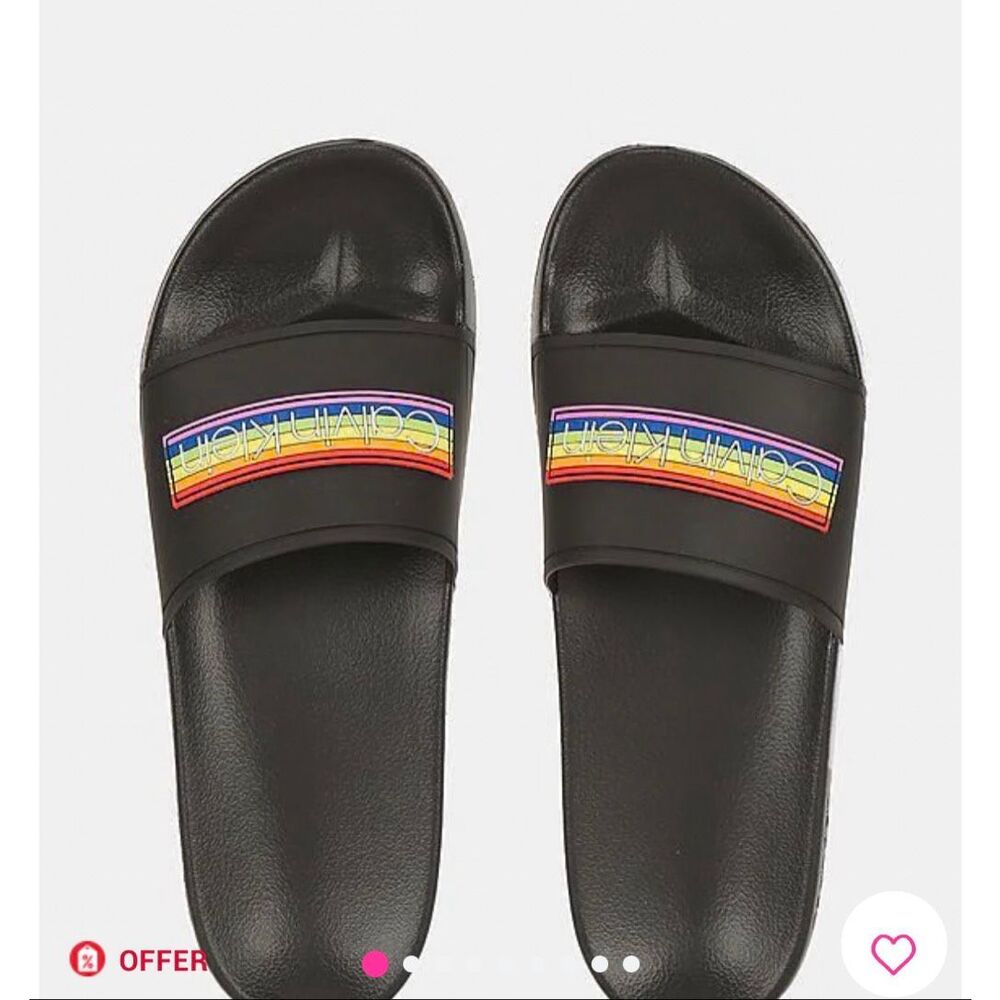 Calvin Klein Men's Pride Rainbow Logo Slip-On‎ Slide Sandals Black Size 11